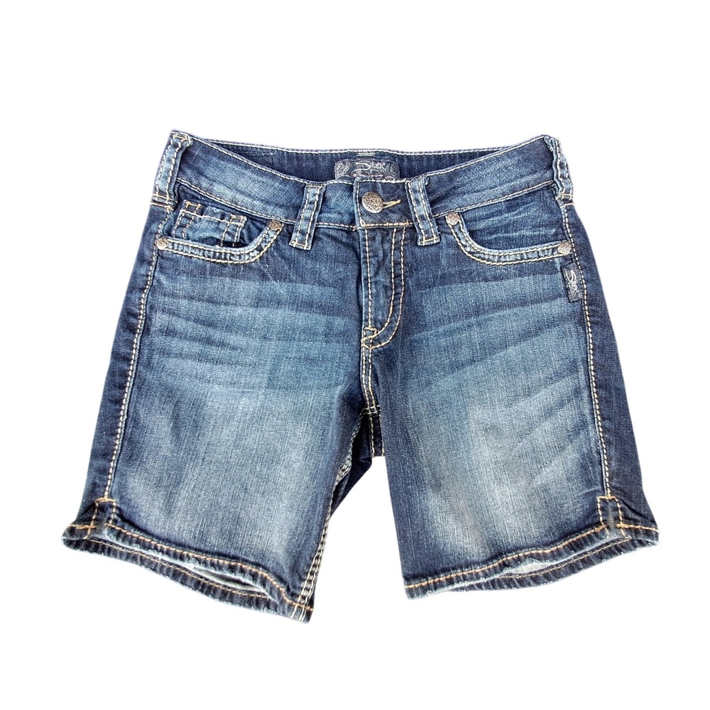 Silver Jeans Co Suki Short W27 Indigo Denim Embroidered Mid Rise L5016SDA468
